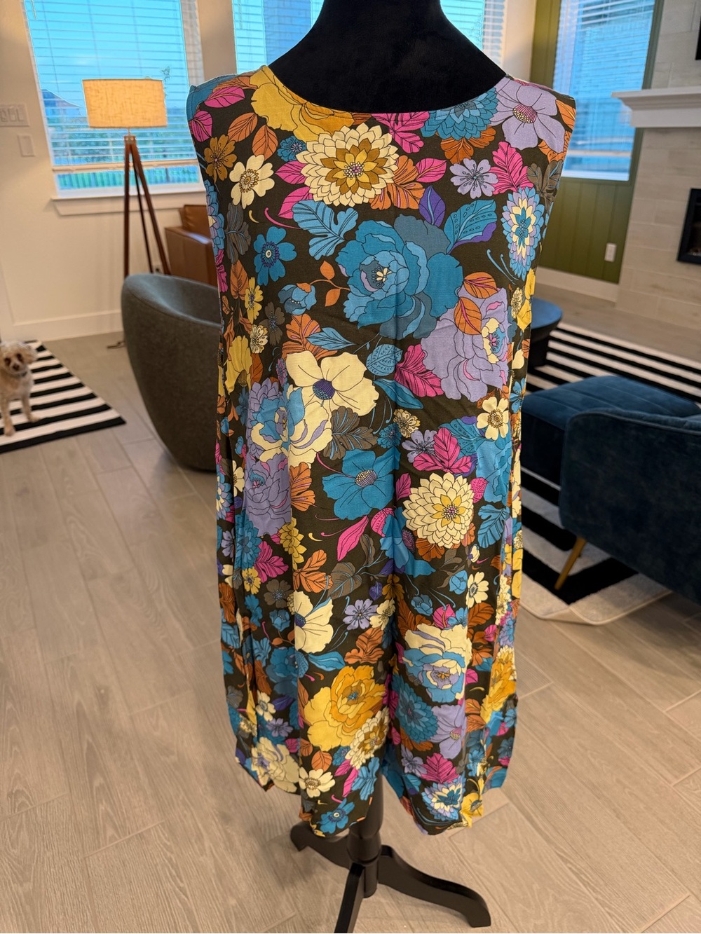 LA VIE STYLE HOUSE Floral Cotton Mini Dress with Pockets One Size VGUC